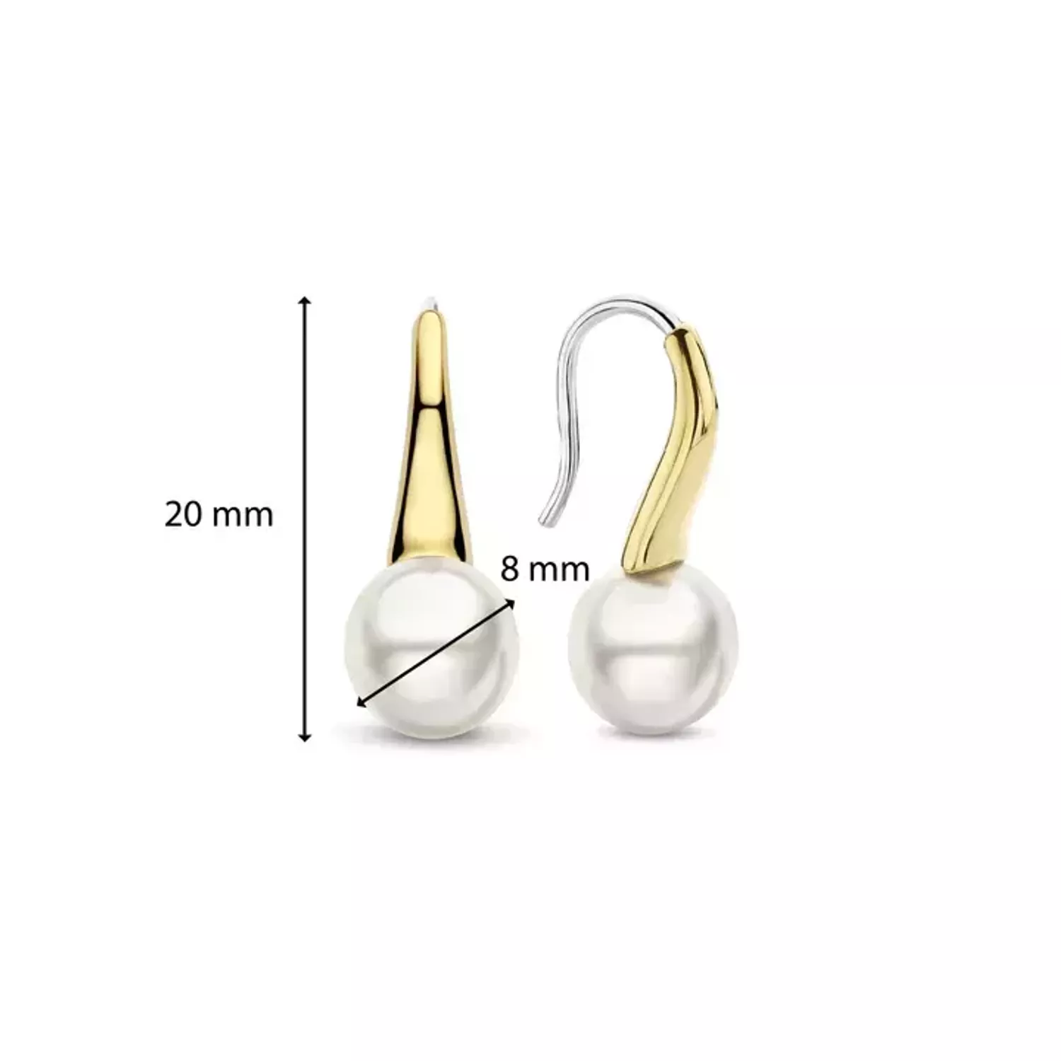 Kolczyki damskie pokryte złotem TI SENTO Biała perła z ciepłym złotem 7937YP Kolczyki zostały wykonane z najwyższej jakości srebra próby 925. Wzór kolczyków, który jest uniwersalny przez swoją formę. Kolczyki z perłą. Kolcz.webp