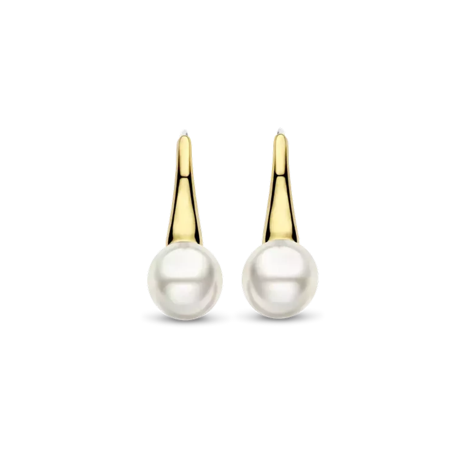 Kolczyki damskie pokryte złotem TI SENTO Biała perła z ciepłym złotem 7937YP Kolczyki zostały wykonane z najwyższej jakości srebra próby 925. Wzór kolczyków, który jest uniwersalny przez swoją formę. Kolczyki z perłą. Kolcz.webp