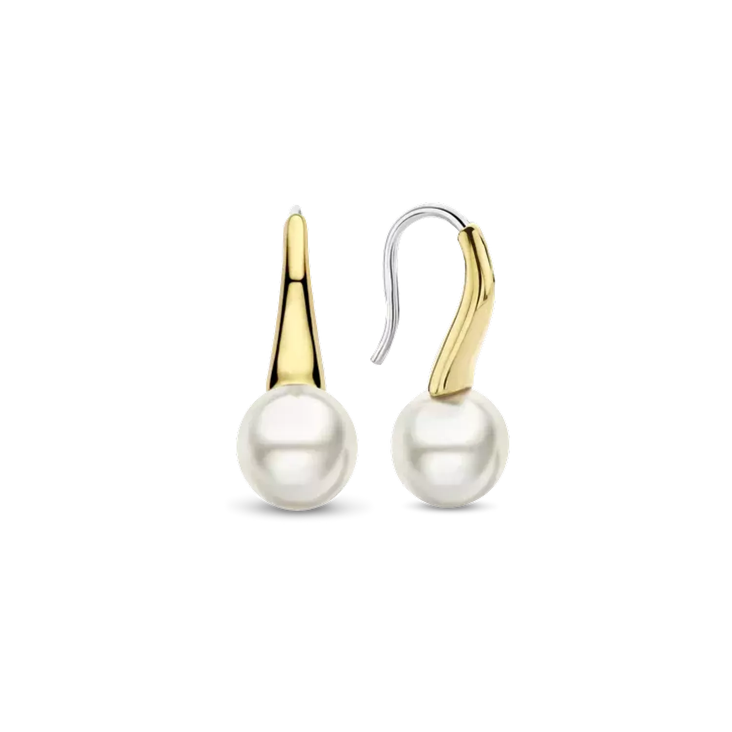 Kolczyki damskie pokryte złotem TI SENTO Biała perła z ciepłym złotem 7937YP Kolczyki zostały wykonane z najwyższej jakości srebra próby 925. Wzór kolczyków, który jest uniwersalny przez swoją formę. Kolczyki z perłą. Kolcz.webp