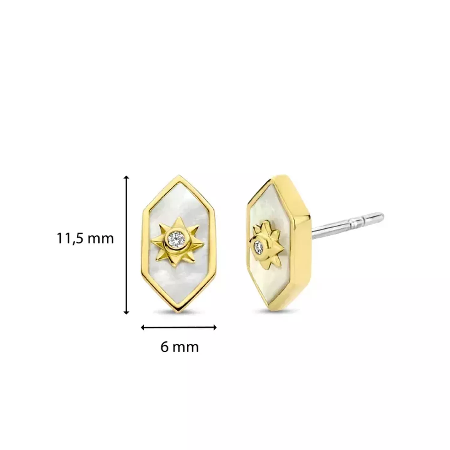 Kolczyki damskie pokryte złotem TI SENTO Masa perłowa z ciepłym złotem 7943MW Urzekające kolczyki ze srebra pokrytego złotem w kształcie hexogonu. Kolczyki marki Ti Sento idealne dla kobiet, które kochają klasyczną biżuteri.webp