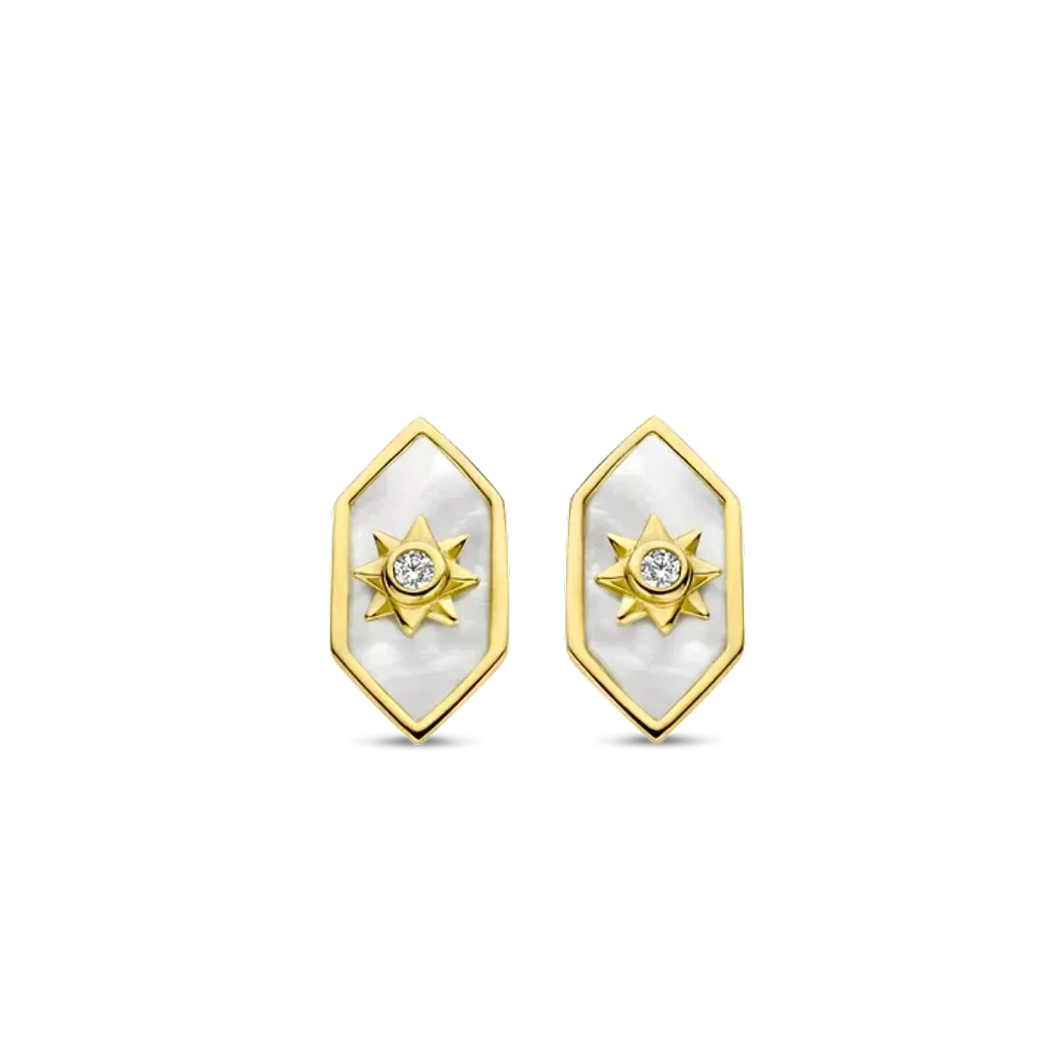 Kolczyki damskie pokryte złotem TI SENTO Masa perłowa z ciepłym złotem 7943MW Urzekające kolczyki ze srebra pokrytego złotem w kształcie hexogonu. Kolczyki marki Ti Sento idealne dla kobiet, które kochają klasyczną biżuteri.webp