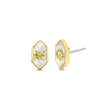 Kolczyki damskie pokryte złotem TI SENTO Masa perłowa z ciepłym złotem 7943MW Urzekające kolczyki ze srebra pokrytego złotem w kształcie hexogonu. Kolczyki marki Ti Sento idealne dla kobiet, które kochają klasyczną biżuteri.webp
