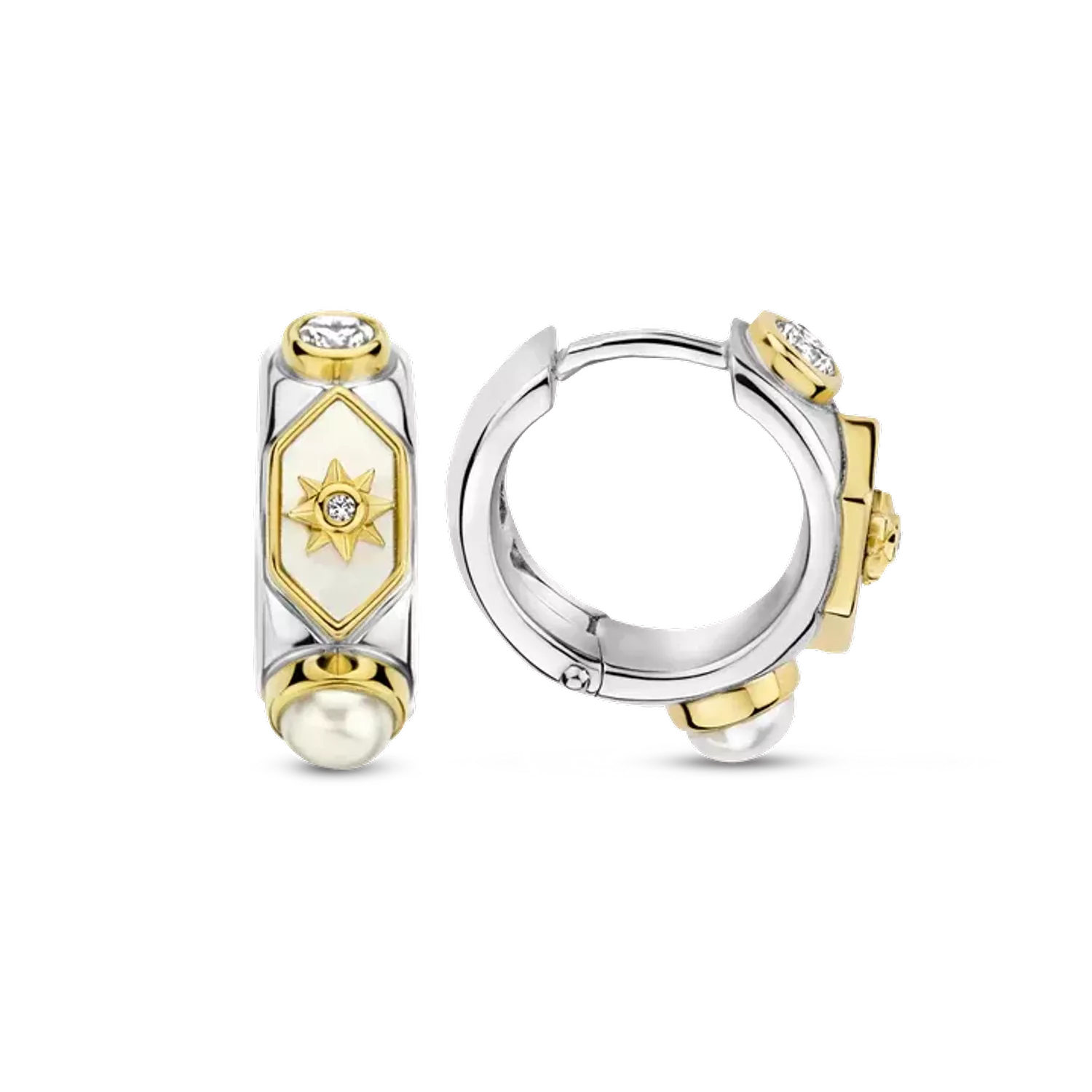 Kolczyki koła pokryte złotem TI SENTO Milano cyrkonia, perła i masa perłowa 7946MW urzekające kolczyki ze srebra pokrytego złotem w kształcie kółeczka. Kolczyki marki Ti Sento idealne dla kobiet, które kochają klasyczną biż.webp