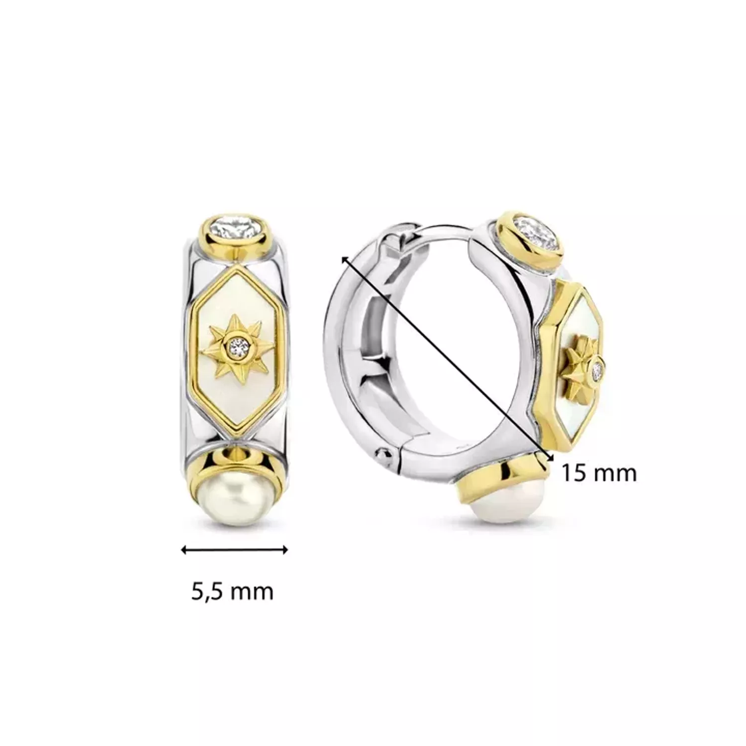 Kolczyki koła pokryte złotem TI SENTO Milano cyrkonia, perła i masa perłowa 7946MW urzekające kolczyki ze srebra pokrytego złotem w kształcie kółeczka. Kolczyki marki Ti Sento idealne dla kobiet, które kochają klasyczną biż.webp