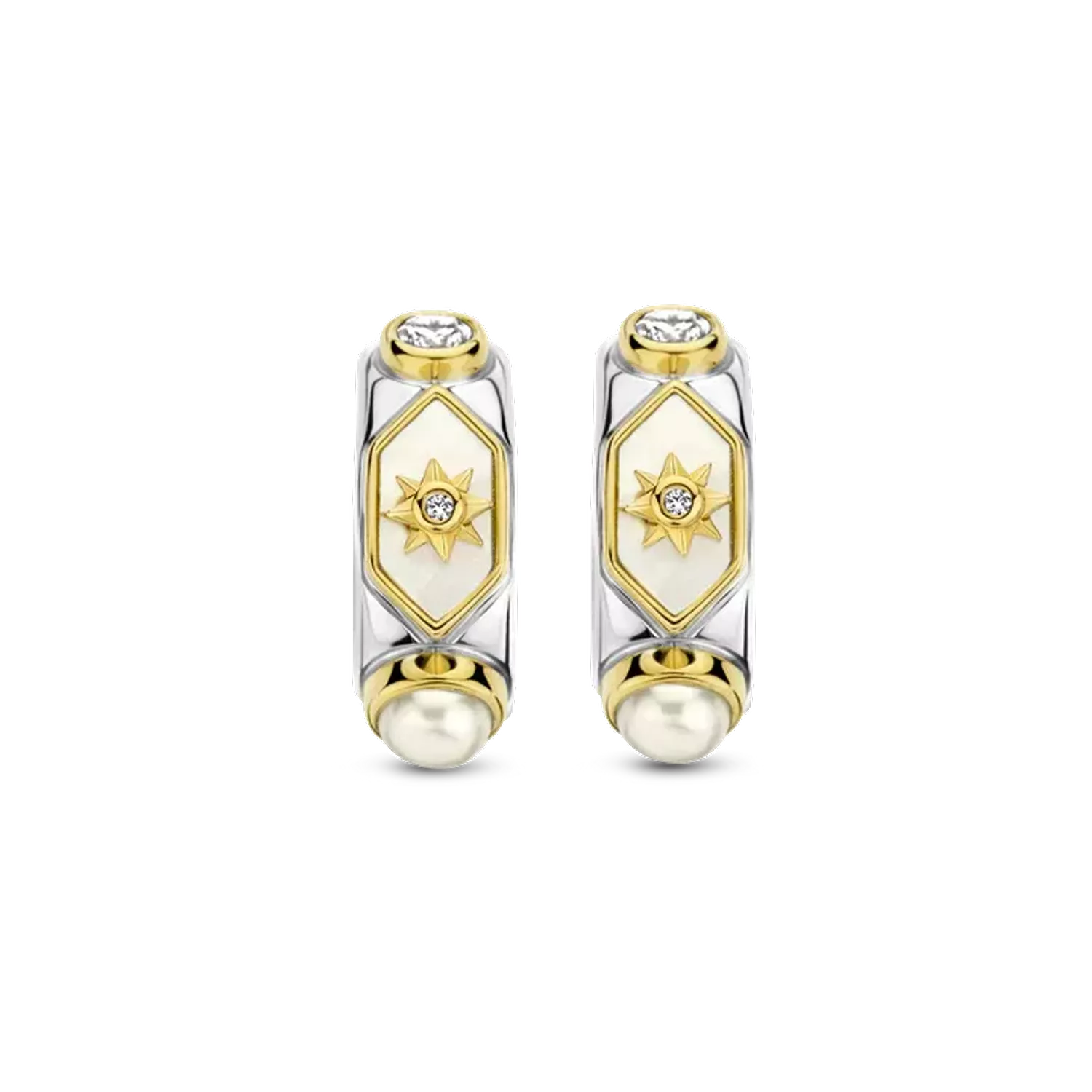 Kolczyki koła pokryte złotem TI SENTO Milano cyrkonia, perła i masa perłowa 7946MW urzekające kolczyki ze srebra pokrytego złotem w kształcie kółeczka. Kolczyki marki Ti Sento idealne dla kobiet, które kochają klasyczną biż.webp