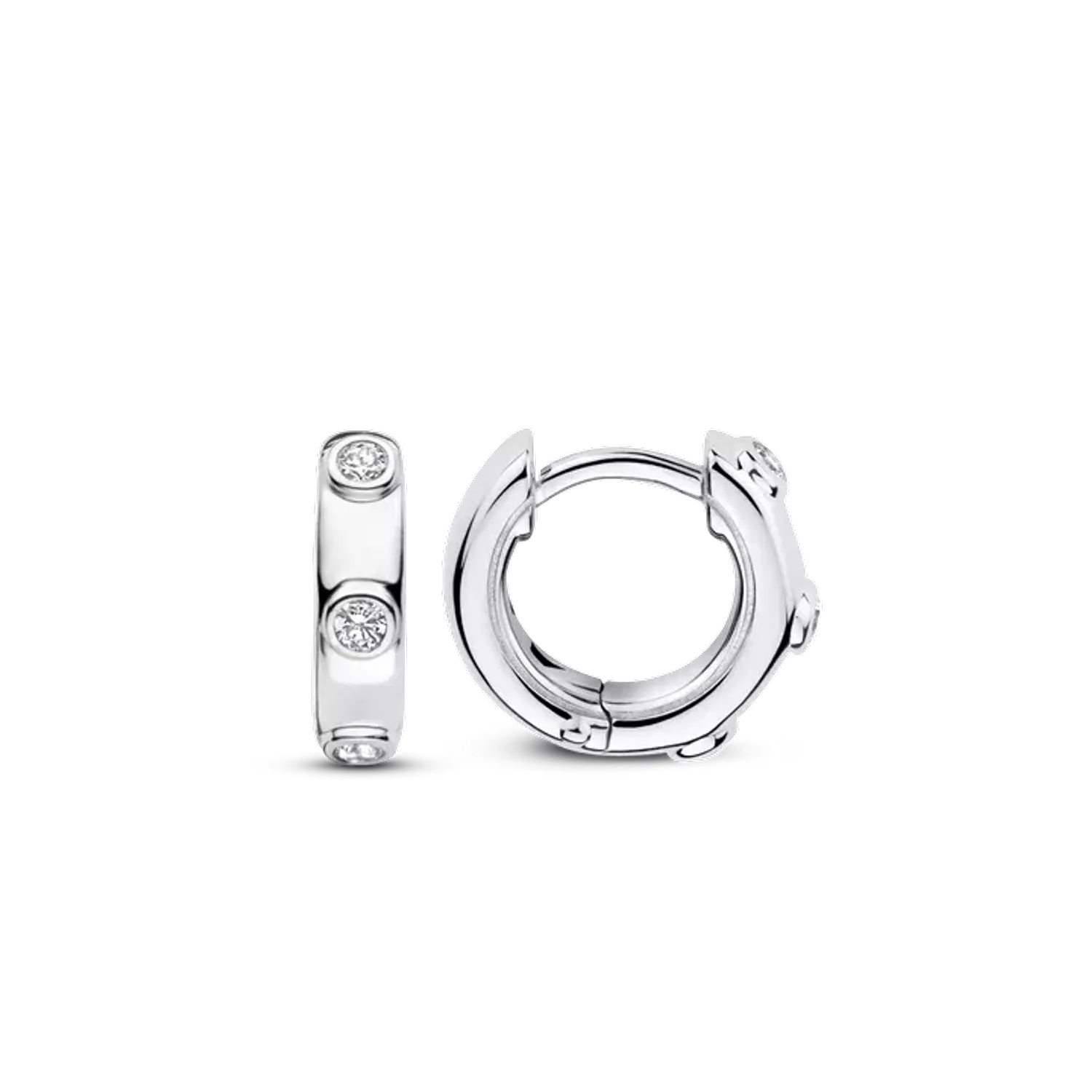 Kolczyki damskie srebrne rodowane  TI SENTO Milano ozdobione cyrkoniami 7953ZI Urzekające kolczyki ze srebra rodowanego w kształcie kółeczka. Kolczyki marki Ti Sento idealne dla kobiet, które kochają klasyczną biżuterię z n.webp