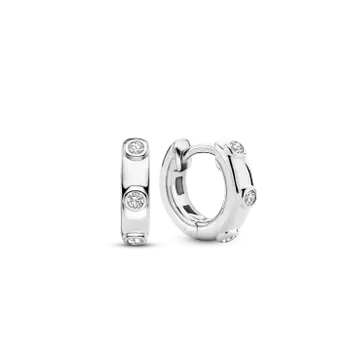 Kolczyki damskie srebrne rodowane  TI SENTO Milano ozdobione cyrkoniami 7953ZI Urzekające kolczyki ze srebra rodowanego w kształcie kółeczka. Kolczyki marki Ti Sento idealne dla kobiet, które kochają klasyczną biżuterię z n.webp