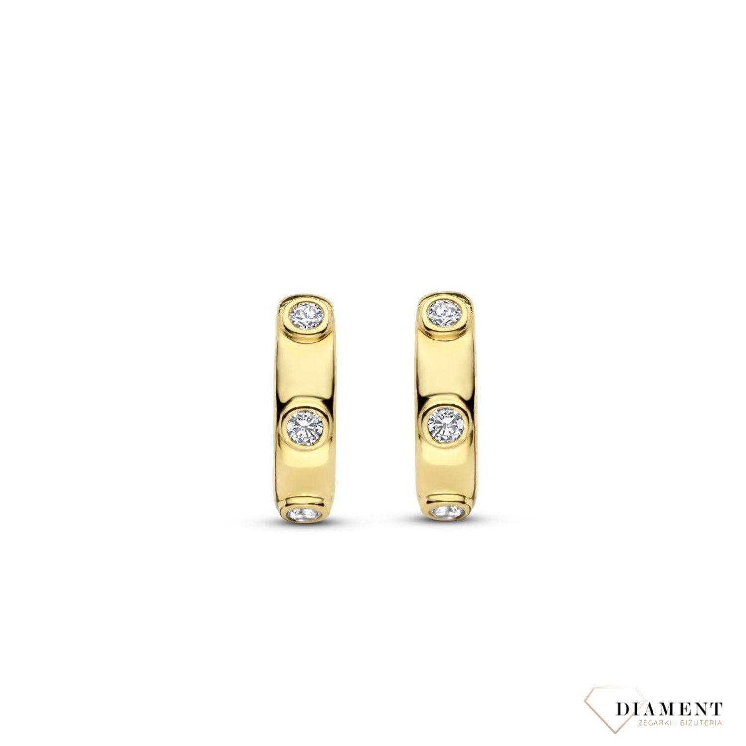 Kolczyki srebrne pokryte złotem TI SENTO Milano ozdobione cyrkoniami 7953ZY Urzekające kolczyki ze srebra pokrytego złotem w kształcie kółeczka. Kolczyki marki Ti Sento idealne dla kobiet, które kochają klasyczną biż.jpg