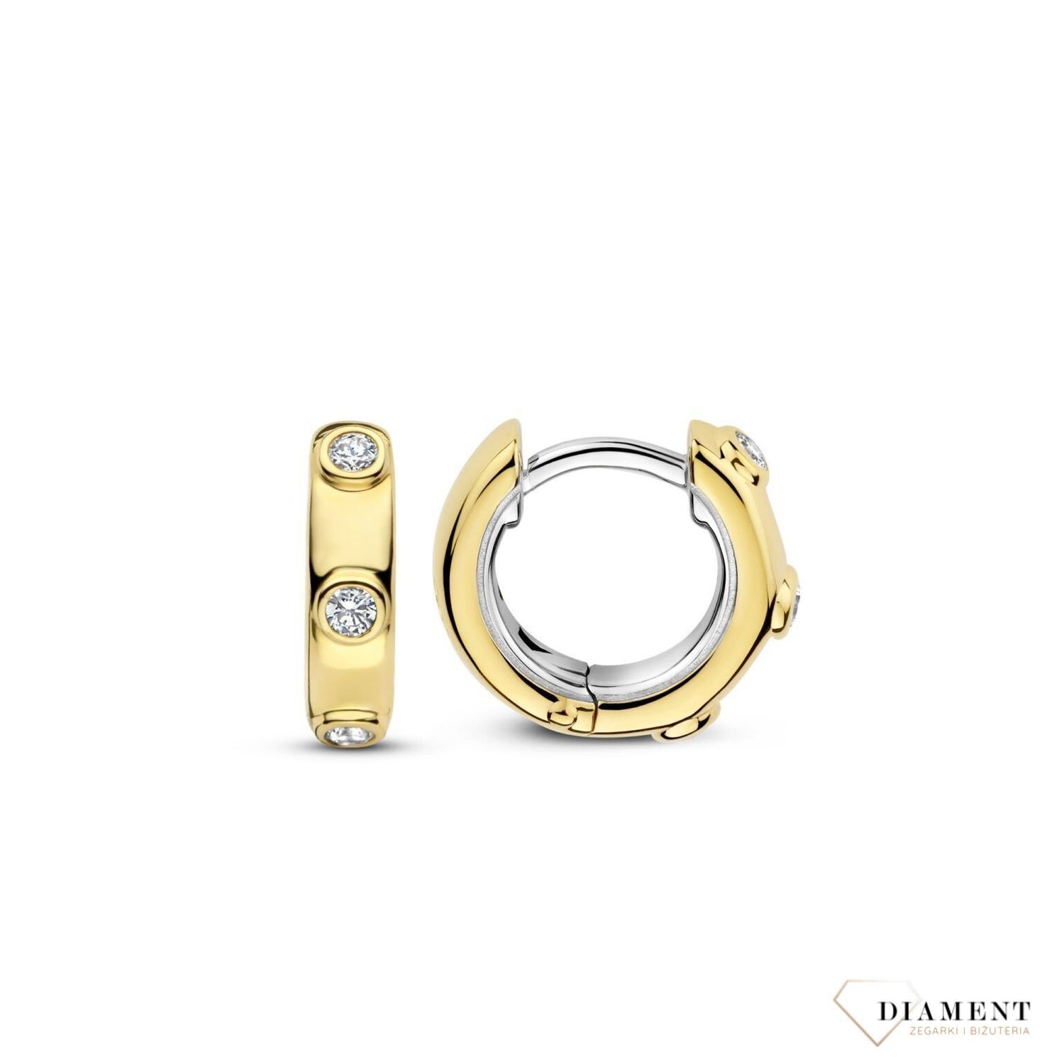 Kolczyki srebrne pokryte złotem TI SENTO Milano ozdobione cyrkoniami 7953ZY Urzekające kolczyki ze srebra pokrytego złotem w kształcie kółeczka. Kolczyki marki Ti Sento idealne dla kobiet, które kochają klasyczną biż.jpg
