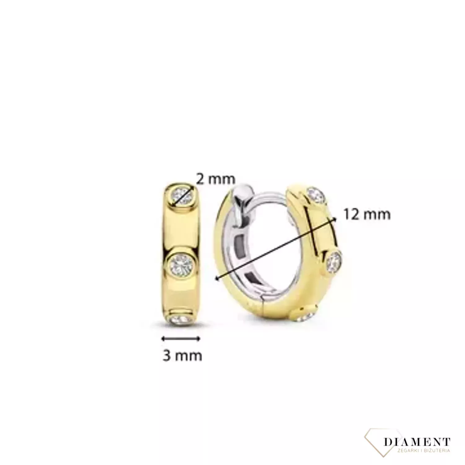 Kolczyki srebrne pokryte złotem TI SENTO Milano ozdobione cyrkoniami 7953ZY Urzekające kolczyki ze srebra pokrytego złotem w kształcie kółeczka. Kolczyki marki Ti Sento idealne dla kobiet, które kochają klasyczną biż.jpg