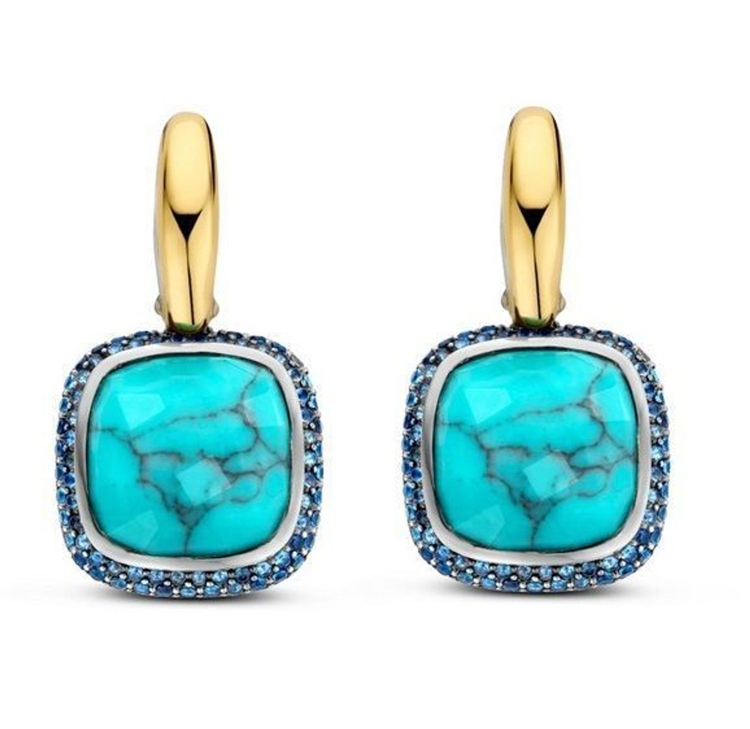 Kolczyki srebrne pozłacane TI SENTO 7968TQ. Srebrne kolczyki damskie. Kolczyki srebrne pozłacane Ti Sento. Kolczyki wiszące Ti Sento z kamieniem. Kolczyki pozłacane z turkusem. Kolczyki Ti Sento z kamieniem turkus na prezent dla kobiety.  (1.jpg