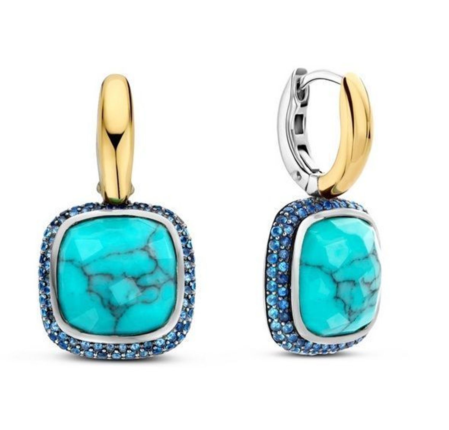 Kolczyki srebrne pozłacane TI SENTO 7968TQ. Srebrne kolczyki damskie. Kolczyki srebrne pozłacane Ti Sento. Kolczyki wiszące Ti Sento z kamieniem. Kolczyki pozłacane z turkusem. Kolczyki Ti Sento z kamieniem turkus na prezent dla kobiety.  (1.jpg