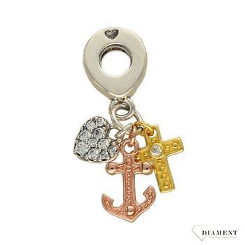 Charms Moments Wiszący krzyżyk, kotwica i serce z cyrkonią DIA-CHA-4131-925. Modny charms z wiszącym elementem pozłacany Krzyżyk.jpg