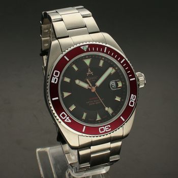 Zegarek męski Atlantic⌚ Mariner GMT 80378.41.61R na bransolecie z czarna tarczą i bordowym pierścieniem.  (1).jpg
