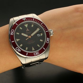 Zegarek męski Atlantic⌚ Mariner GMT 80378.41.61R na bransolecie z czarna tarczą i bordowym pierścieniem.  (5).jpg