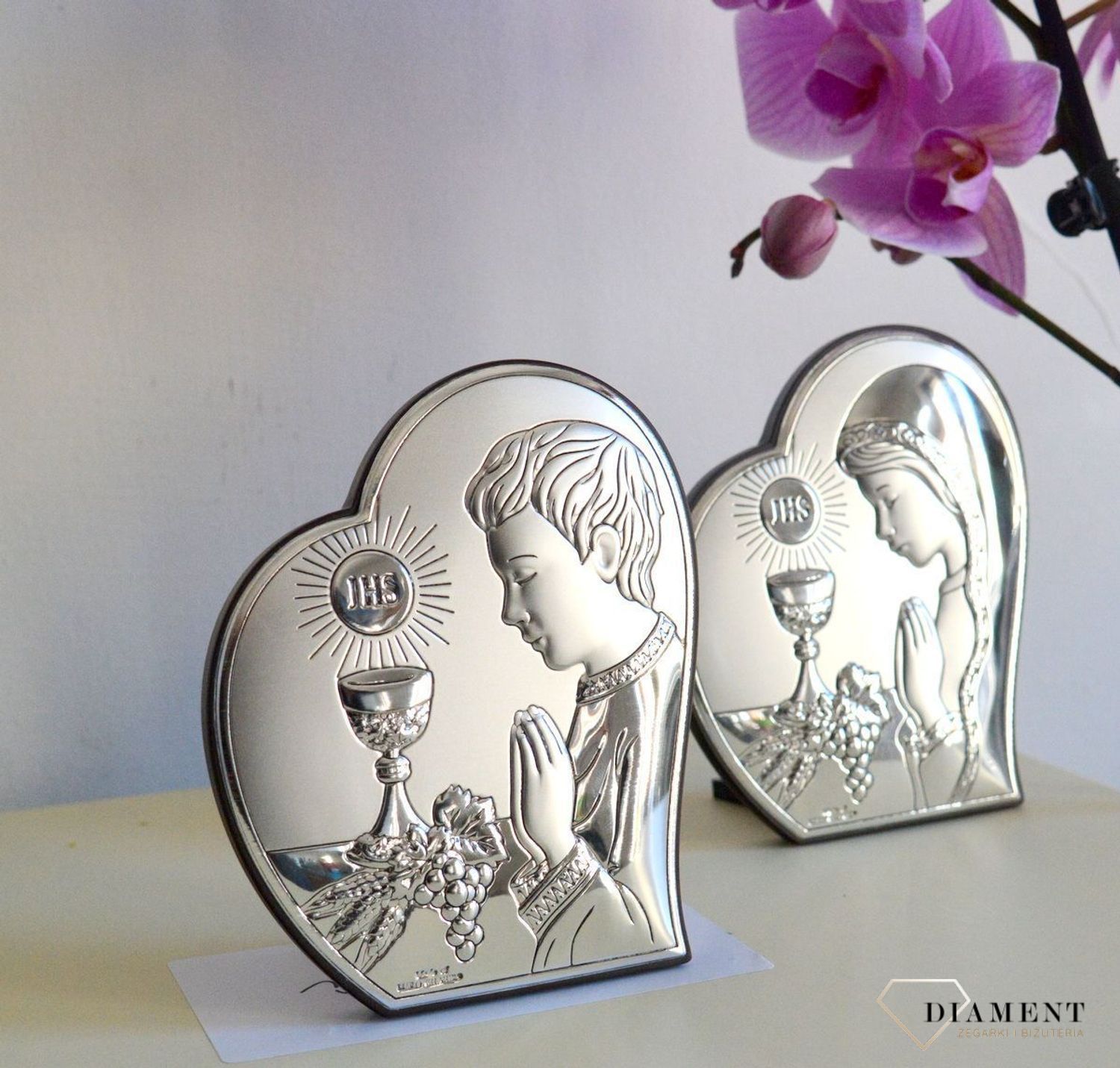 Obrazek srebrny I Komunia Święta w sercu kształcie serca dla dziewczynki 811221L.jpg