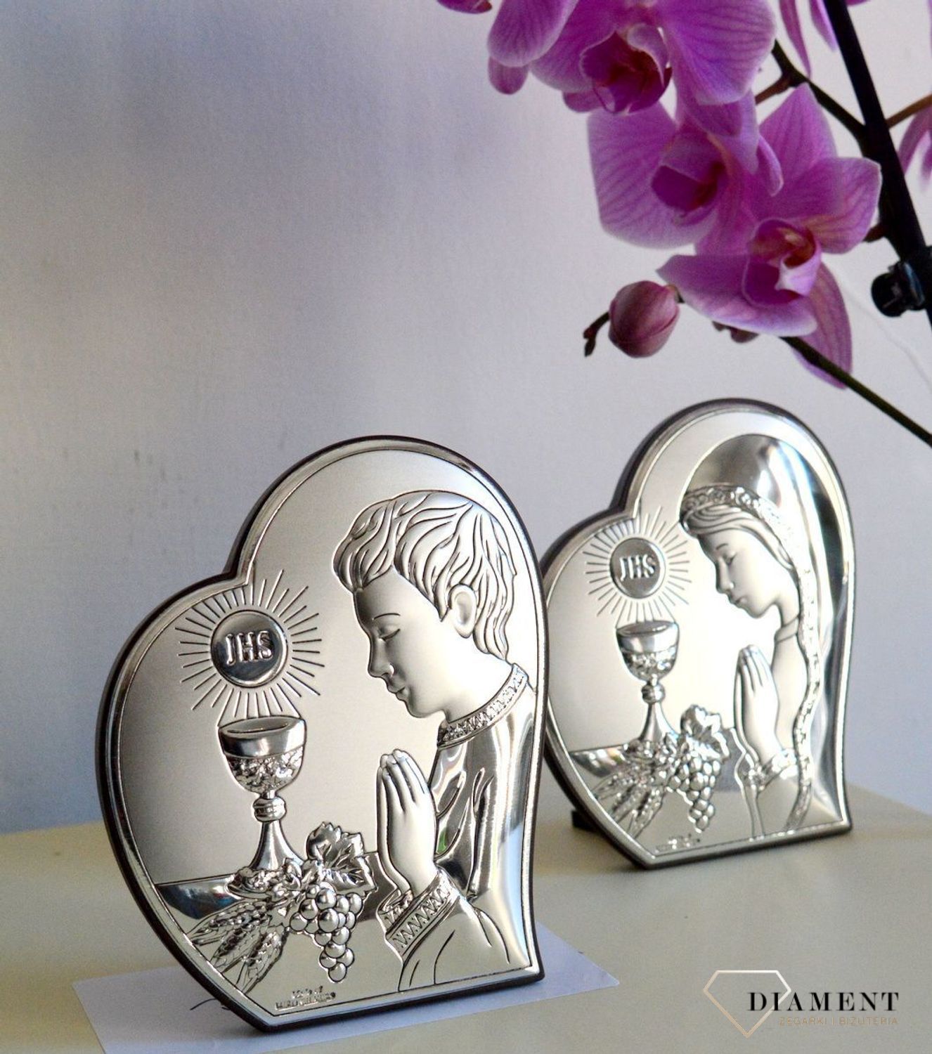 Obrazek srebrny I Komunia Święta w sercu kształcie serca dla dziewczynki 811221L.jpg