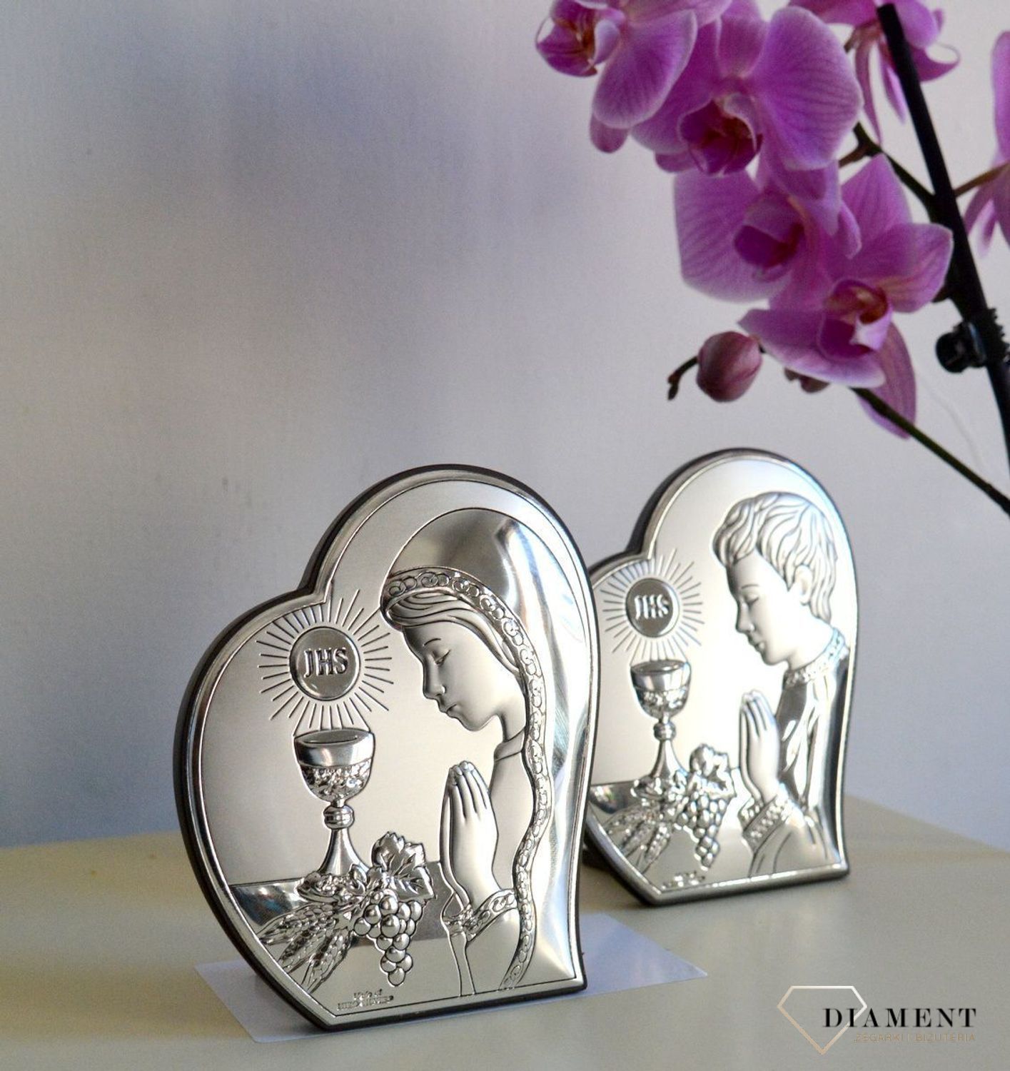 Obrazek srebrny I Komunia Święta w sercu kształcie serca dla dziewczynki 811221L.jpg