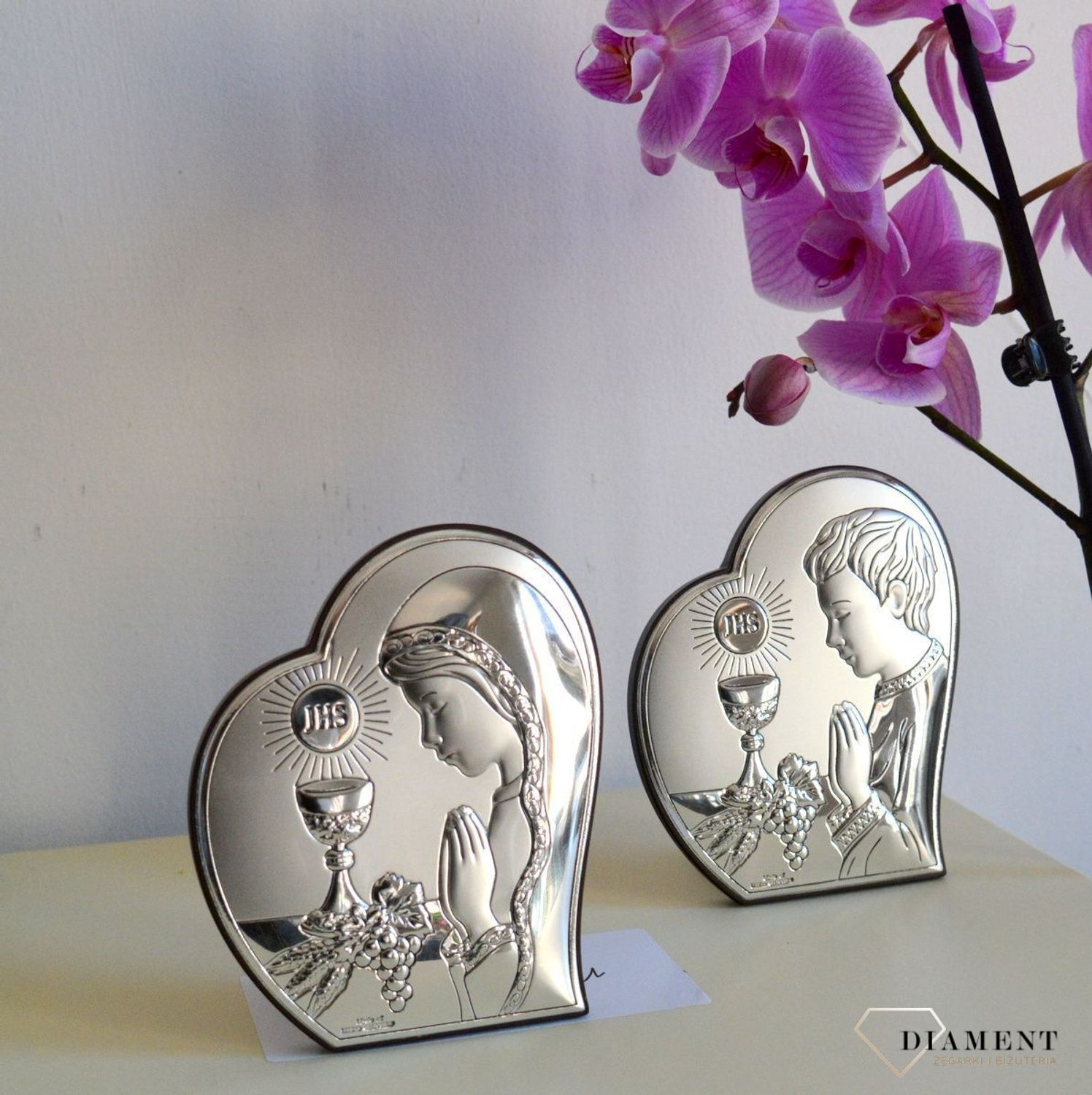 Obrazek srebrny I Komunia Święta w sercu kształcie serca dla dziewczynki 811221L.jpg