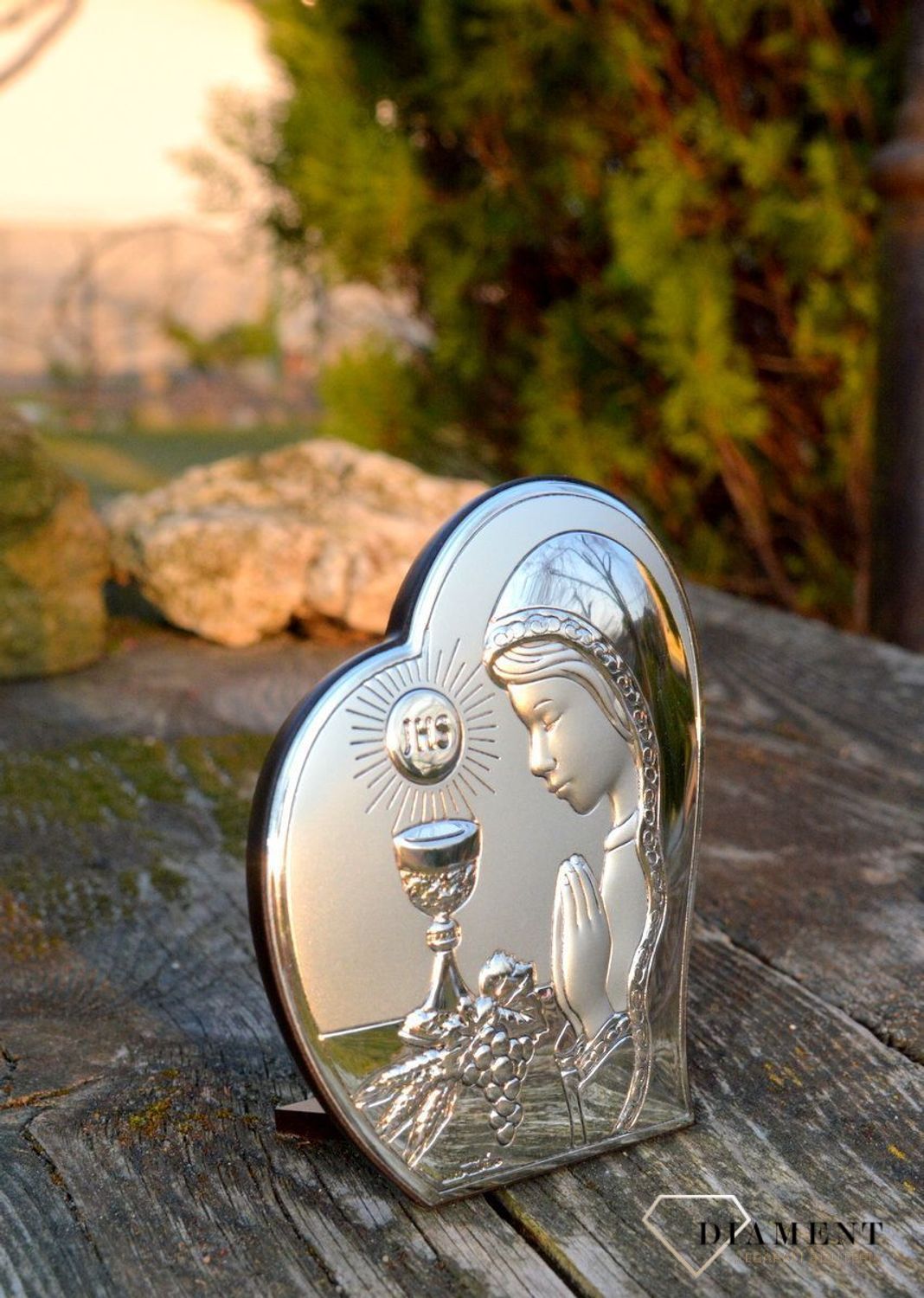 Obrazek srebrny I Komunia Święta w sercu kształcie serca dla dziewczynki 811221L.jpg