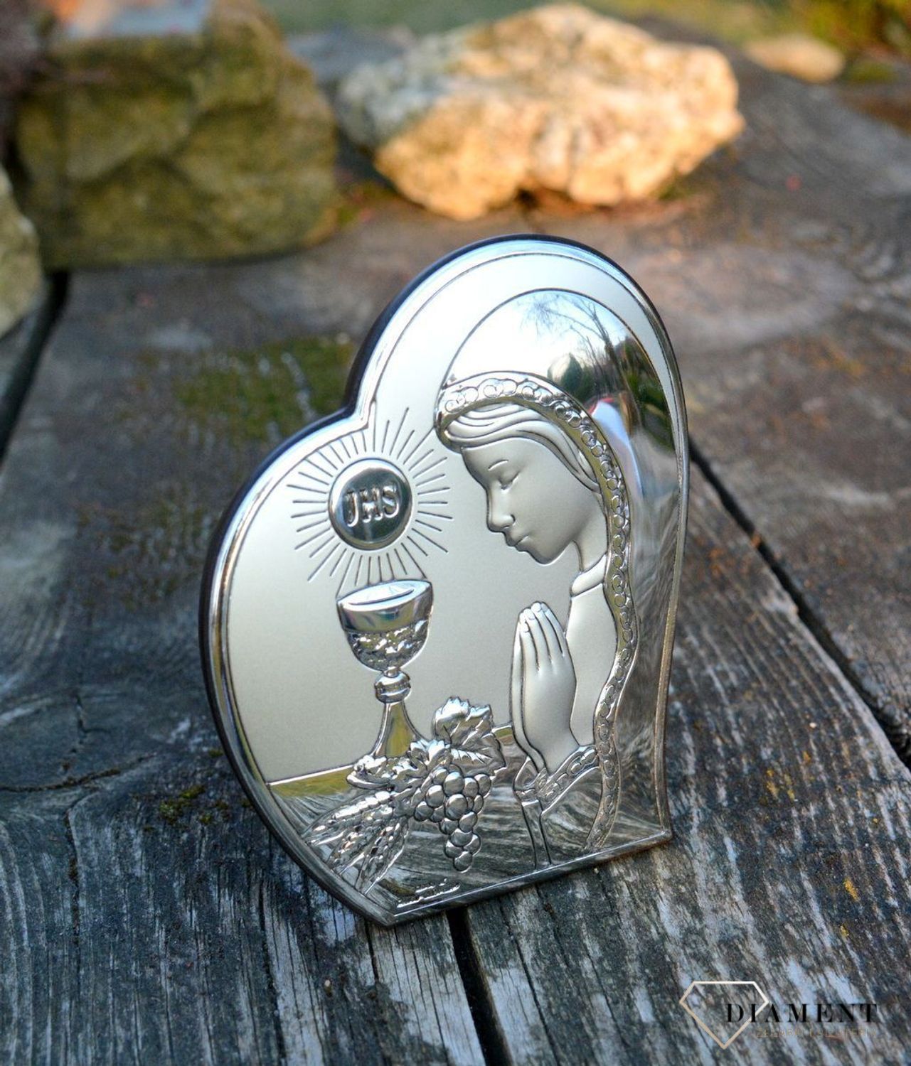 Obrazek srebrny I Komunia Święta w sercu kształcie serca dla dziewczynki 811221L.jpg