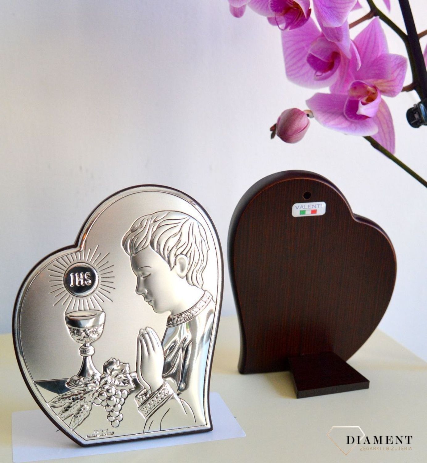 Obrazek srebrny I Komunia Święta w sercu kształcie serca dla chłopca 811231L.jpg