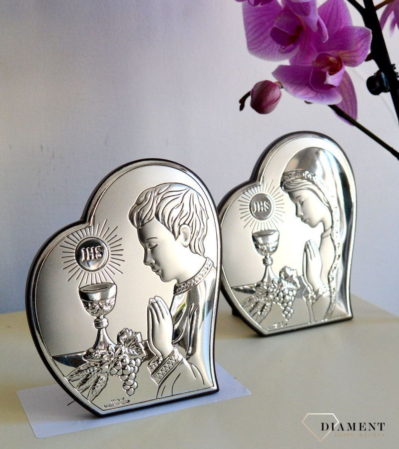 Obrazek srebrny I Komunia Święta w sercu kształcie serca dla chłopca 811231L.jpg