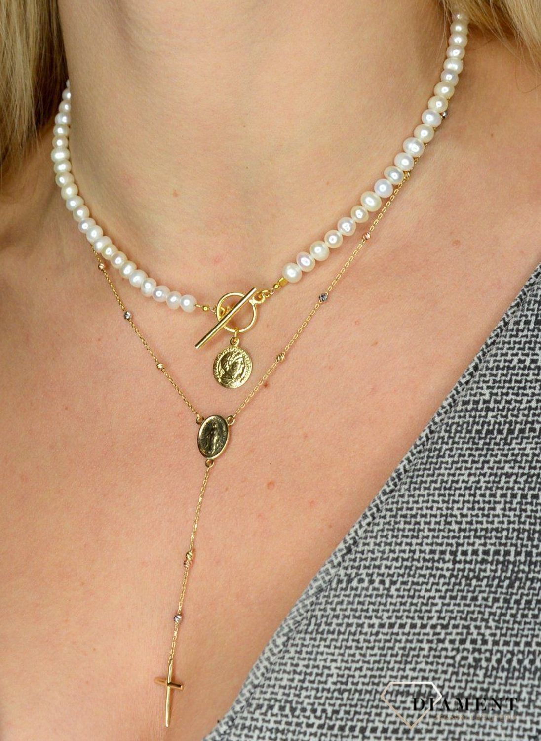 Naszyjnik srebrny pokryty złotem 'Perła z monetą' 910000345929.jpg