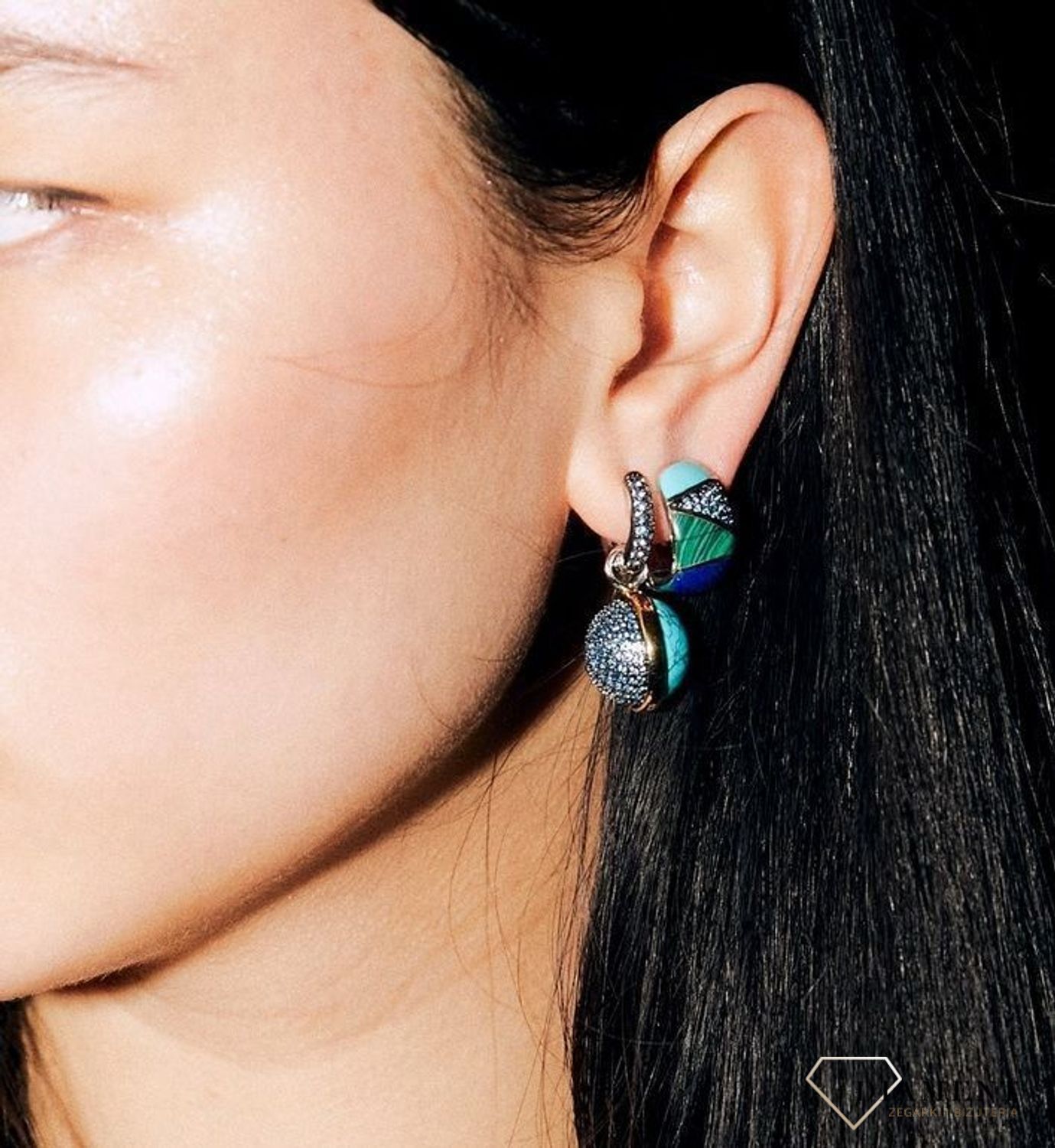 Srebrna zawieszka do kolczyków TI SENTO kuleczki malachit, turkus, cyrkonia 9237MA (3).jpg