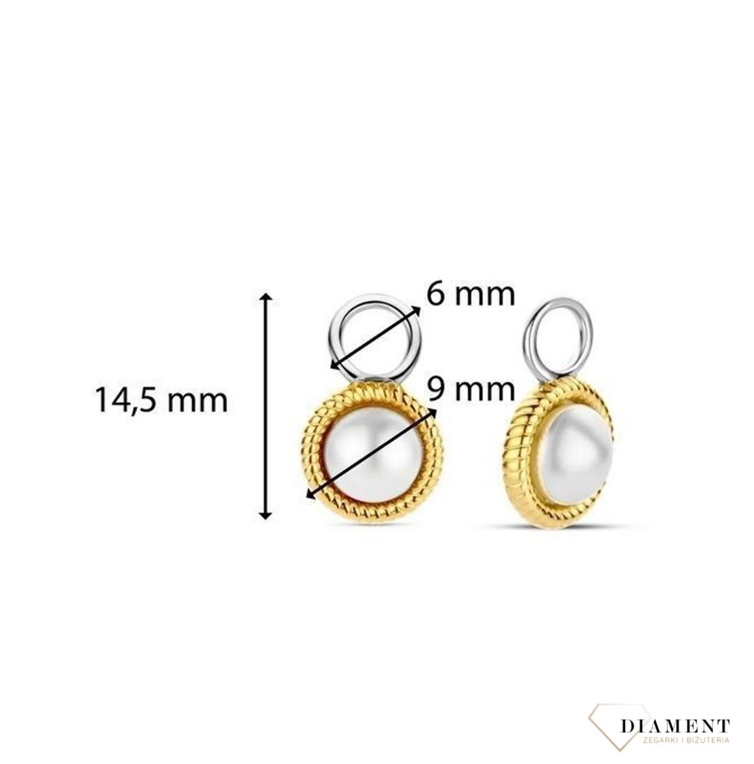 Zawieszki do kolczyków Ti Sento Milano z perłą 9261YP. Srebrna zawieszka do kolczyków o okrągłym kształcie. Zawieszka do kolczyków z perłą w kolorze jasnym dookoła w kolorze złotym. Zawieszka do kolczyków (2).jpg