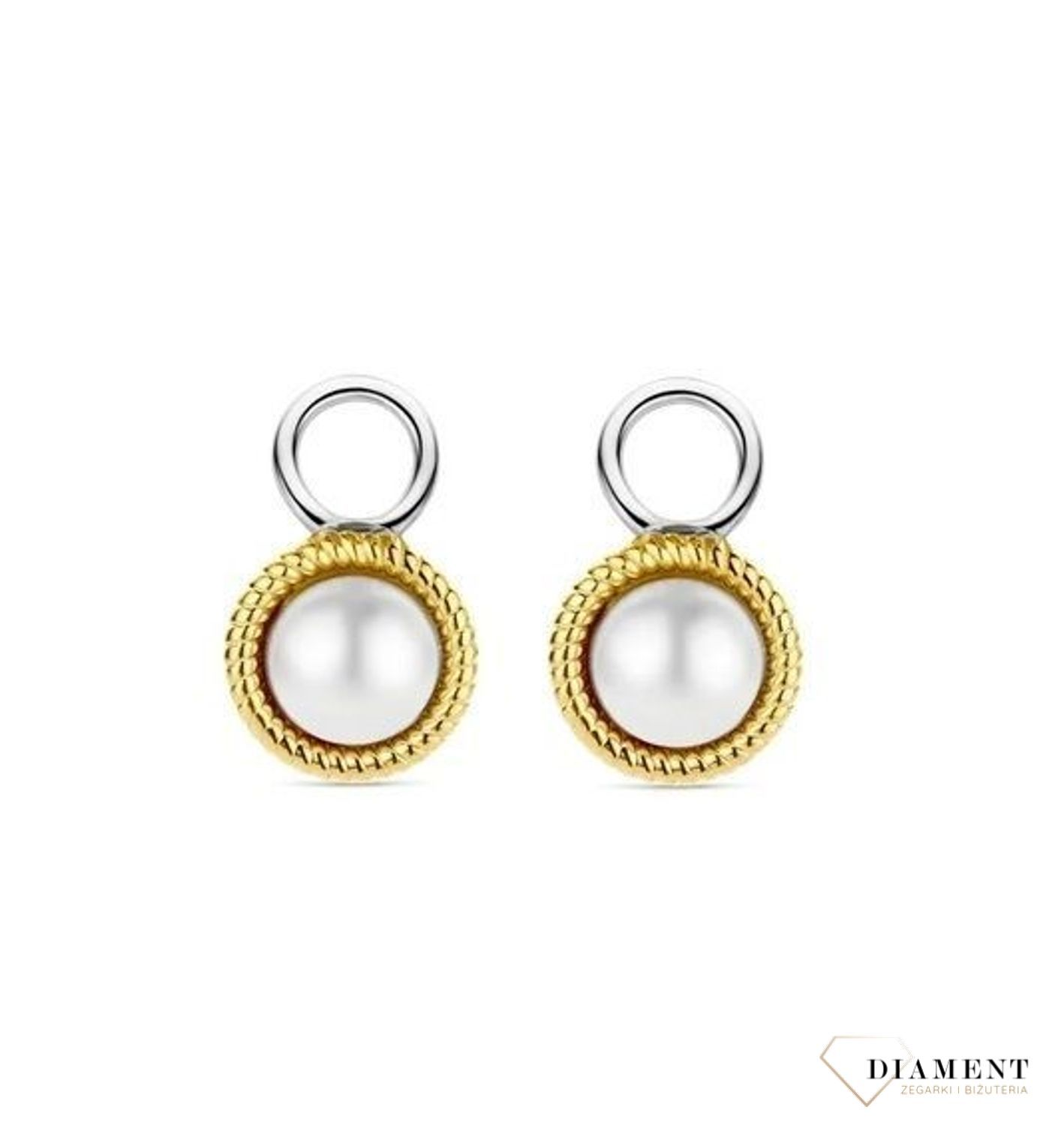 Zawieszki do kolczyków Ti Sento Milano z perłą 9261YP. Srebrna zawieszka do kolczyków o okrągłym kształcie. Zawieszka do kolczyków z perłą w kolorze jasnym dookoła w kolorze złotym. Zawieszka do kolczyków (2).jpg