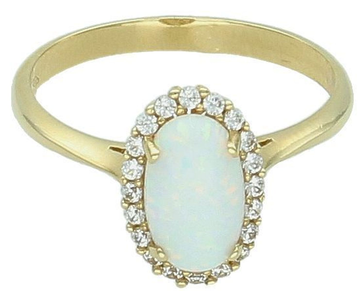 Złoty pierścionek 585 damski z opalem rozmiar 17. Złoty damski pierścionek wykonany z wysokiej próby złota 585. Kamień naturalny opal we wzorze  nadają pierścionkowi ponadczasowego wyglądu.1.jpg