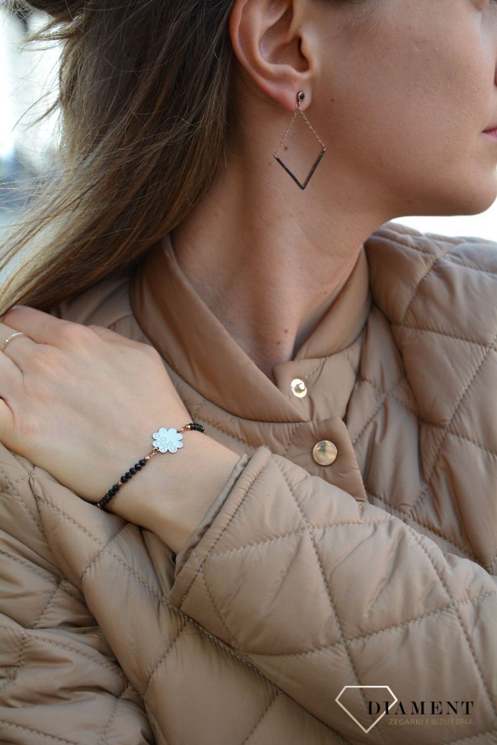 Kolczyki srebrne wiszące 'Czarne cyrkonie romby' LineArgent A-14846-R-A.jpg