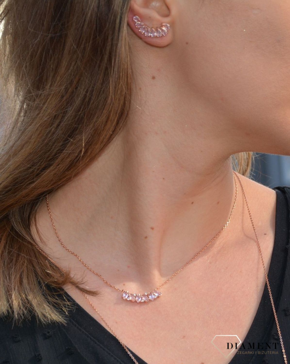 Kolczyki do ślubu LineArgent pozłacane różowe cyrkonie A-15804-R.jpg