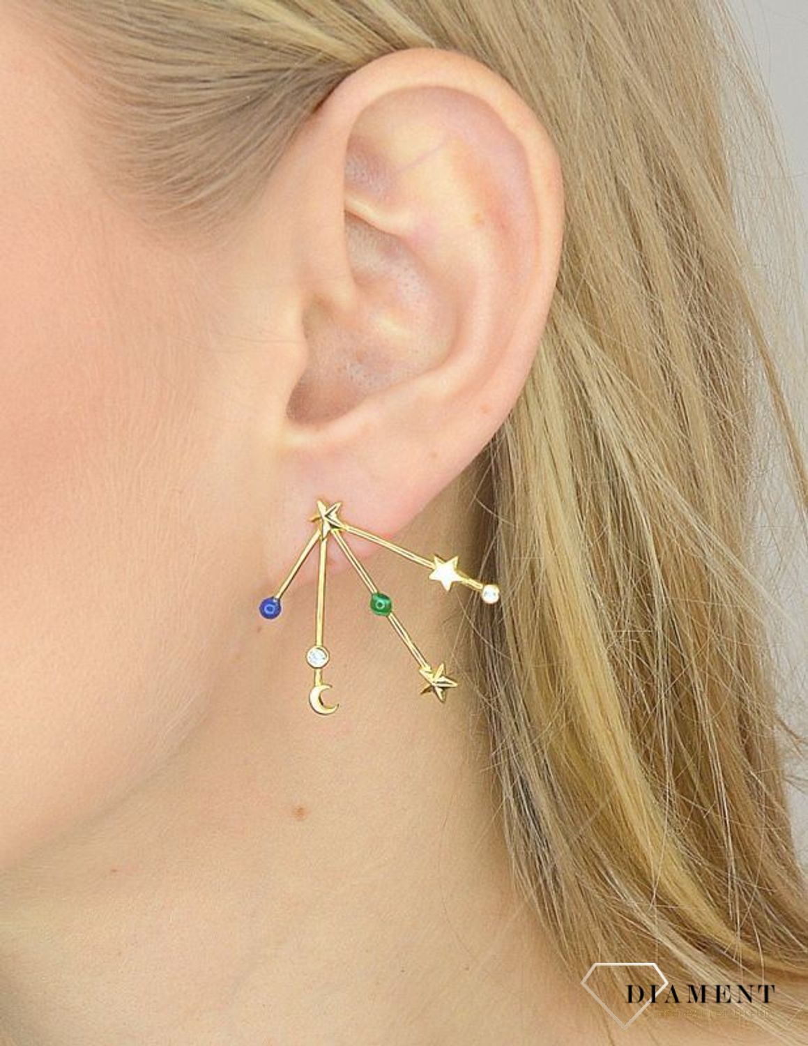 Kolczyki srebrne wiszące pozłacane 'cudowne gwiazdy' A-17821 Kolczyki pozłacane kolczyki Damskie.jpg