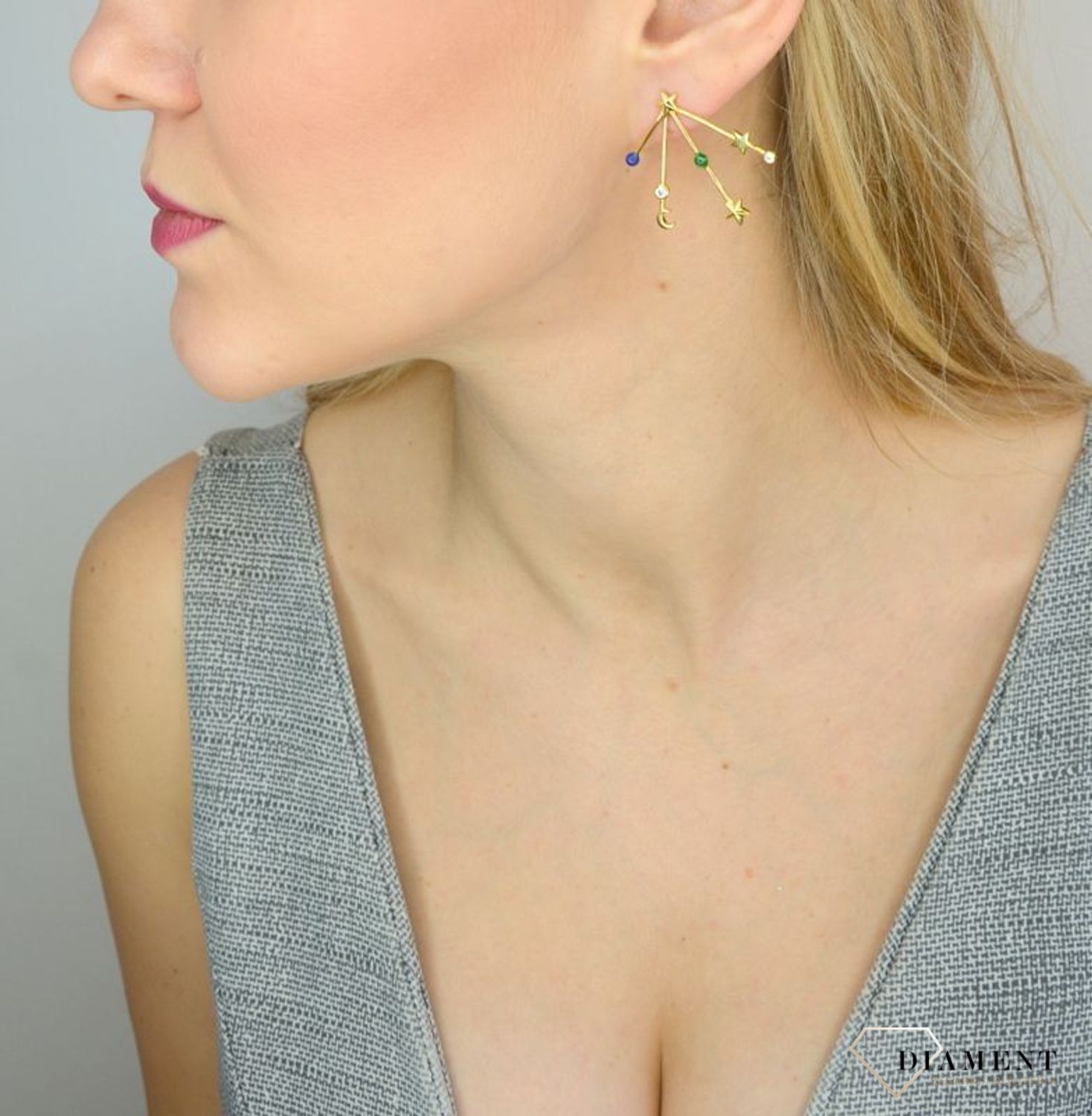 Kolczyki srebrne wiszące pozłacane 'cudowne gwiazdy' A-17821 Kolczyki pozłacane kolczyki Damskie.jpg