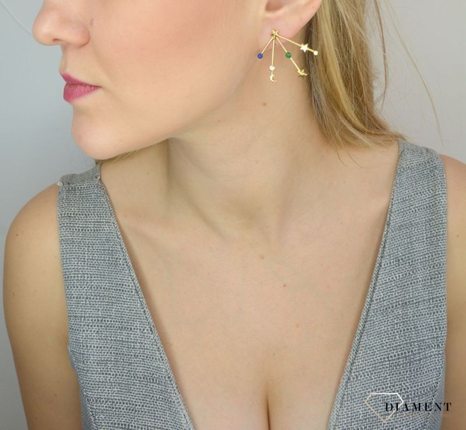 Kolczyki srebrne wiszące pozłacane 'cudowne gwiazdy' A-17821 Kolczyki pozłacane kolczyki Damskie.jpg