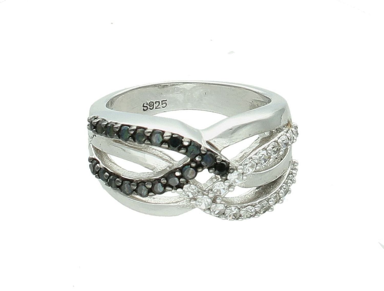 Srebrny pierścionek damski 925 z biało-czarnymi cyrkoniami rozmiar 10 A01OL.  Srebrny pierścionek damski. Pierścionek srebrny damski z klasyczny. Pierścionek srebrny z cyrkoniami. Srebrny pierścionek damski na prezent (2).jpg