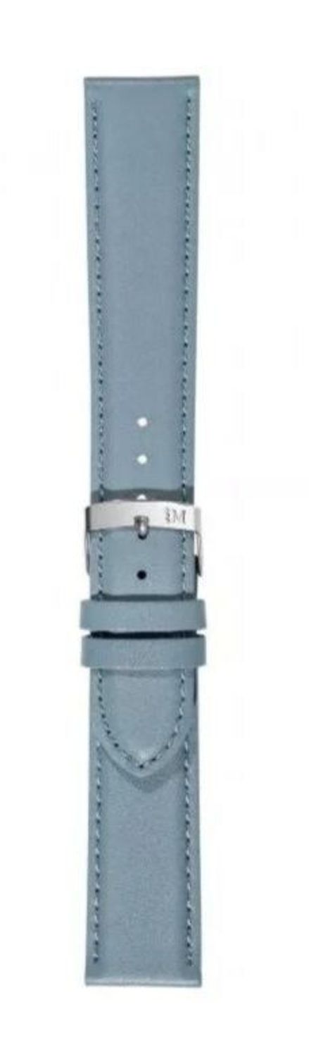 Niebieski pasek skórzany Morellato A01X0969087093CR20 o szerokości 20 mm. Styl casual, jednolity z przeszyciem, klasyczna sprzączka w srebrnym kolorze. Idealny do zegarków damskich i unisex.1.jpg