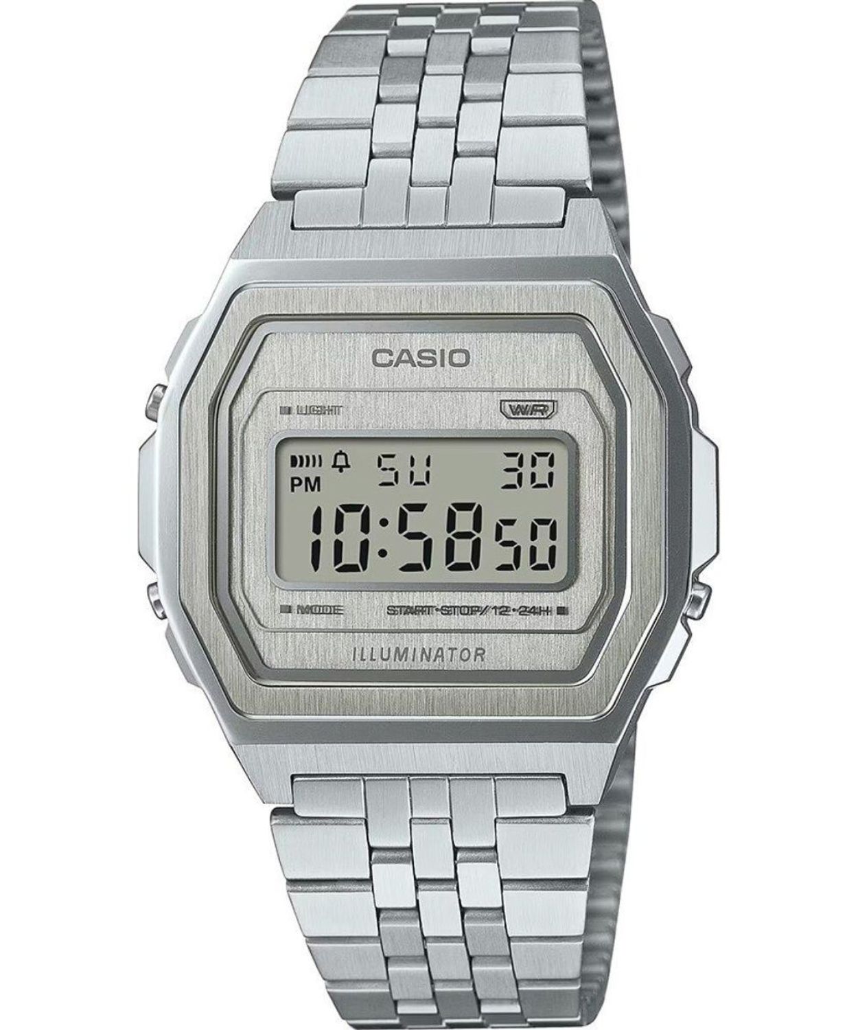 Zegarek Casio Vintage A1000A-7EF – zegarek cyfrowy retro stalowy z alarmem LED vintage.jpg