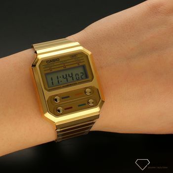 Zegarek Casio na bransolecie elektroniczny Casio Vintage A100WEG-9AEF z modnymi guzikami' na tarczy (5).jpg