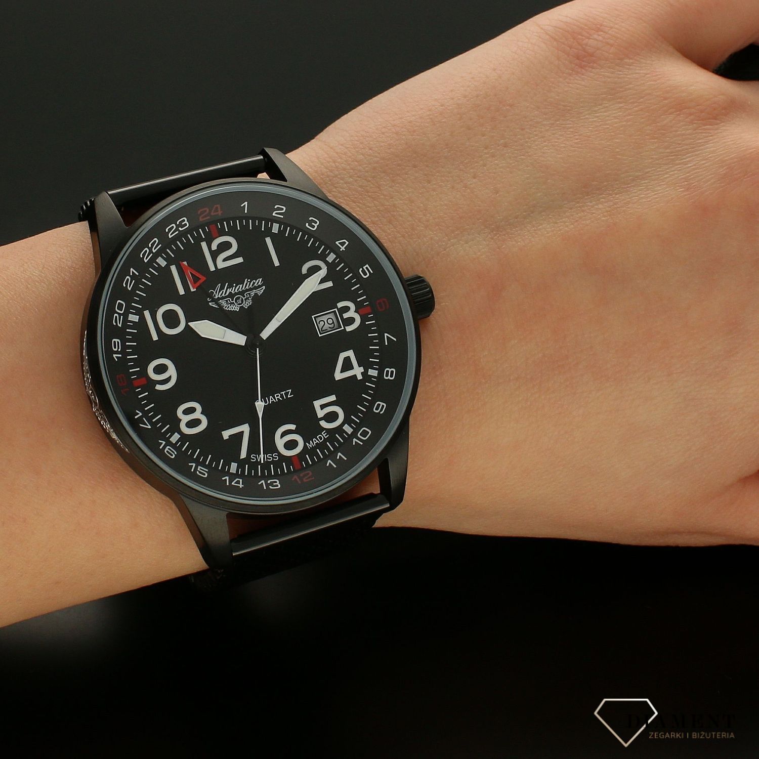 Zegarek męski na bransolecie dla pilota Adriatica 'Aviator Classic Black' A1067.B124Q.jpg