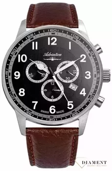 Męski zegarek Adriatica Classic Chronograph męski A1076.5B24CHXLwyposażony jest w kwarcowy mechanizm, zasilany za pomocą baterii. Posiada bardzo wysoką dokładność mierzenia czasu +- 10 sekund w przeciągu 30 dni..webp