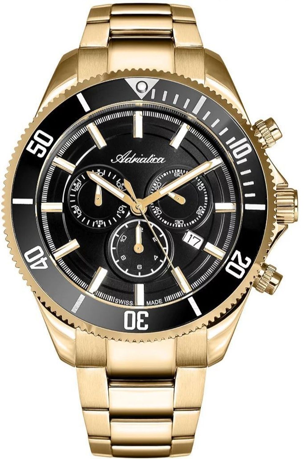 Zegarek męski Adriatica A1139.1114CHN Sapphire Chronograph złoty – szwajcarski, kwarcowy, szafirowe szkło.jpg