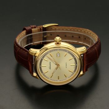 Zegarek męski w klasycznej napędzany mechanicznie z automatycznym naciągiem. Koperta zegarka  kolorze żółtego złota (3).jpg