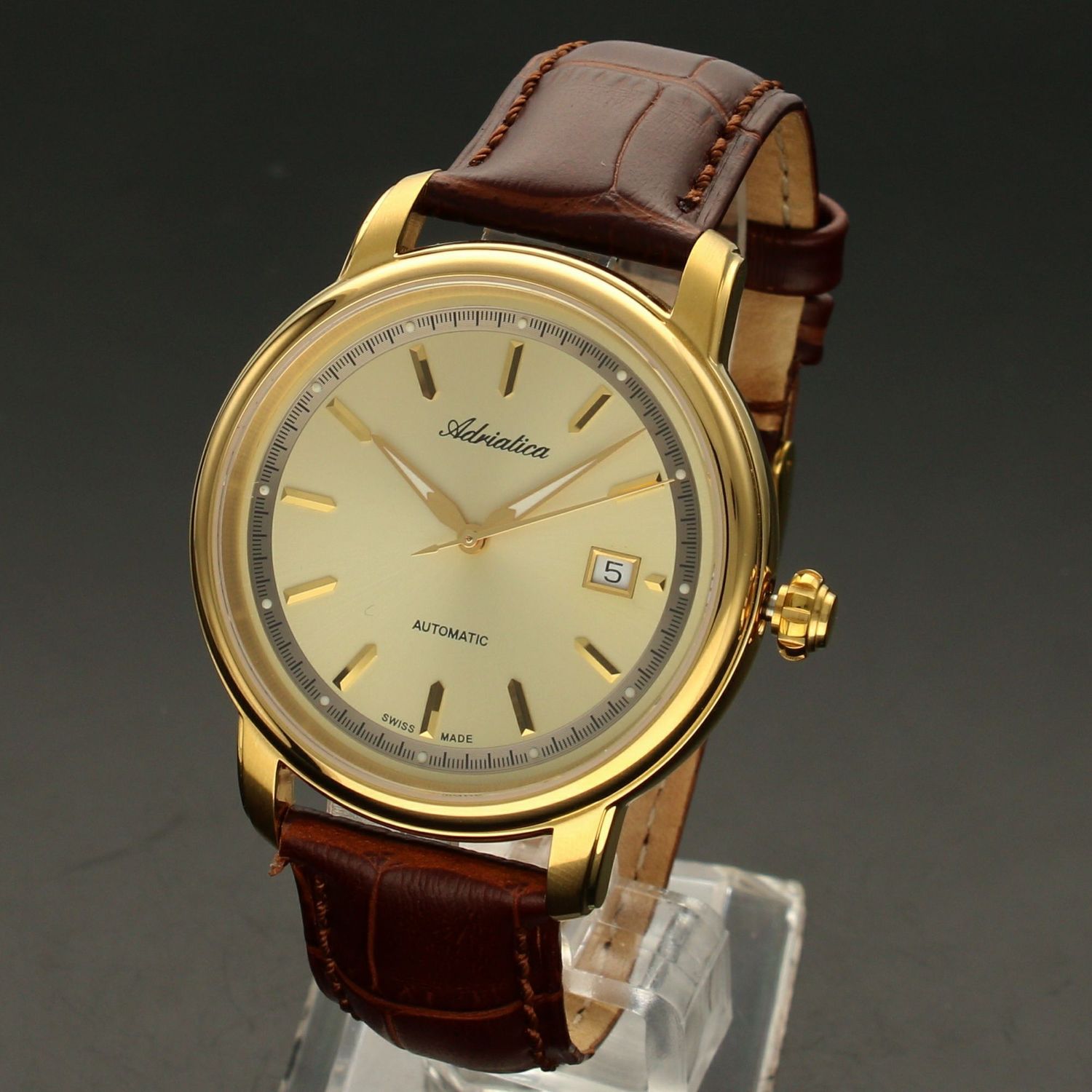 Zegarek męski pozłacany na brązowym pasku Adriatica'  A1197.1211A.jpg