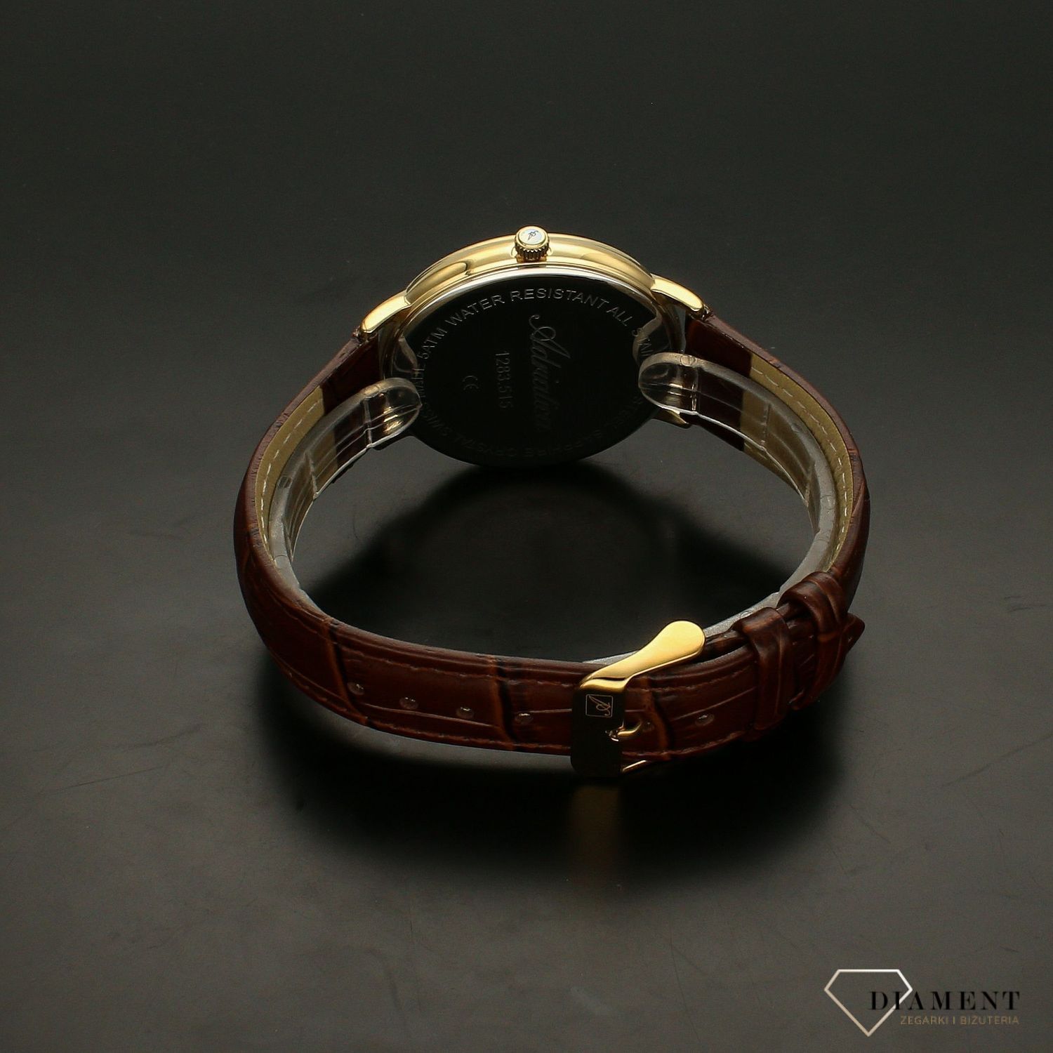 Zegarek męski złoty na pasku Adriatica A1283.1221Q z szafirowym szkłem.webp