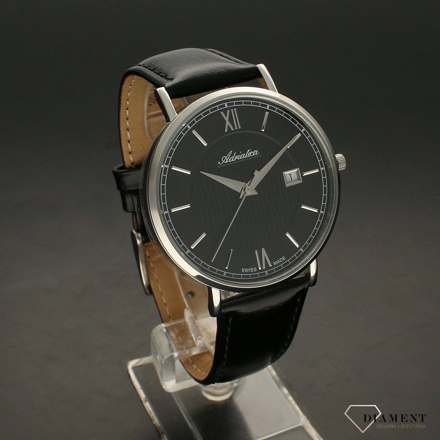 Zegarek męski Adriatica na czarnym pasku A1294.5264Q do garnituru.webp
