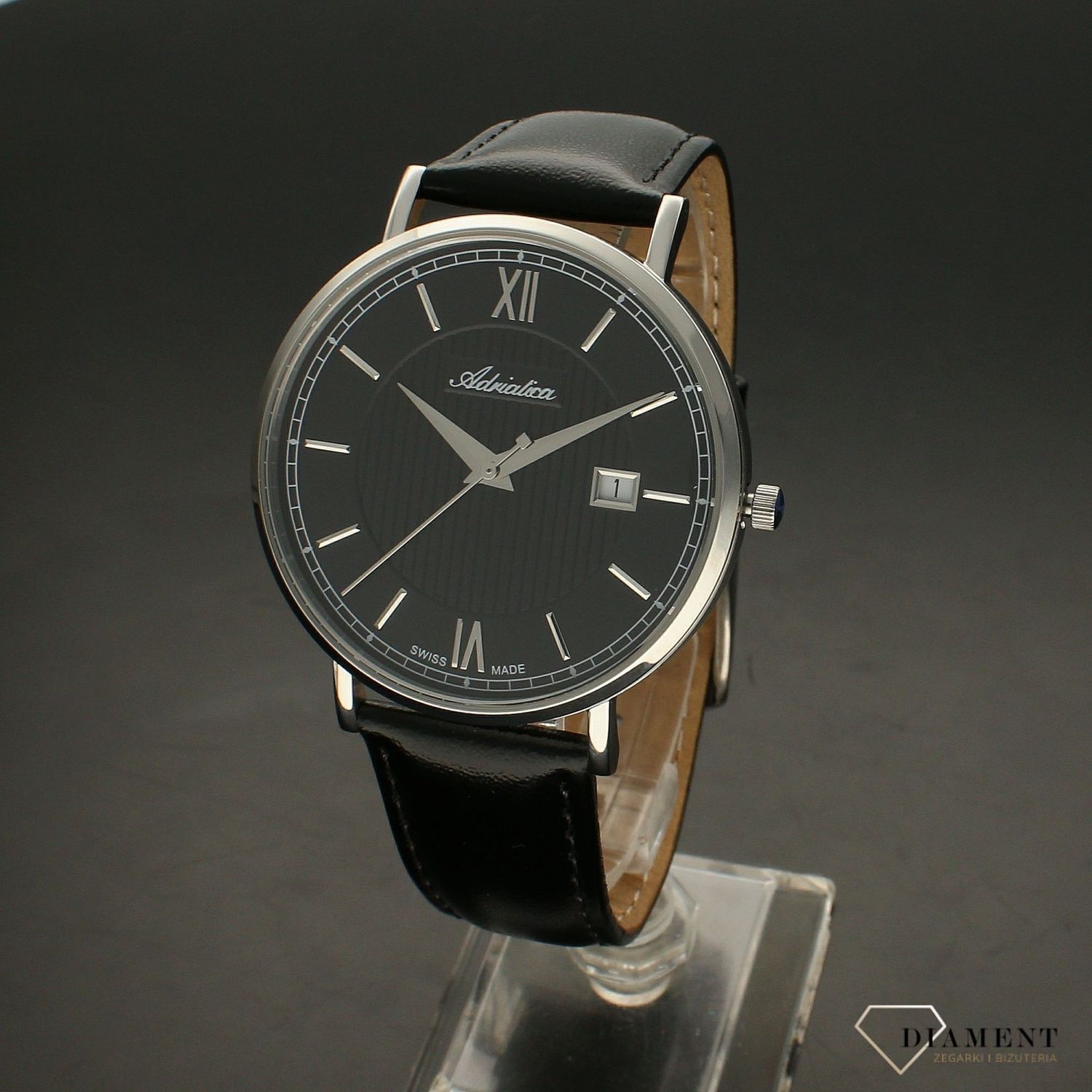 Zegarek męski Adriatica na czarnym pasku A1294.5264Q do garnituru.webp