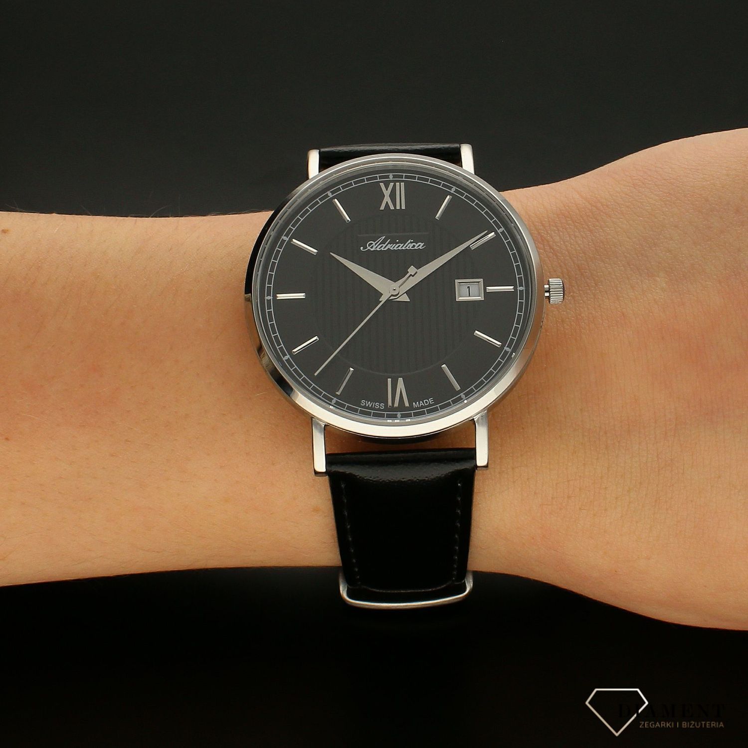 Zegarek męski Adriatica na czarnym pasku A1294.5264Q do garnituru.webp